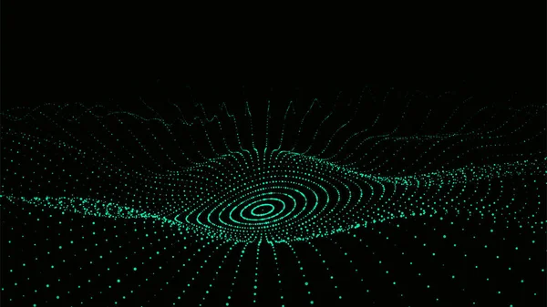 未来主义圆波 矢量黑暗网络空间 带圆点的抽象音乐声波 黑色背景上的白色运动粒子 — 图库矢量图片