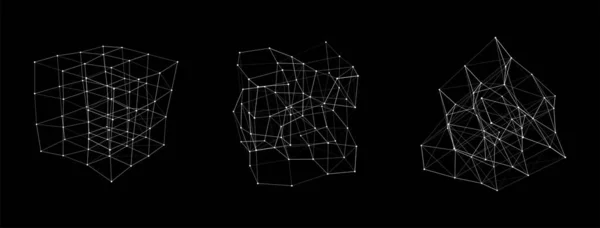 Набір Деформованих Каркасних Кубів Різних Боків Векторні Абстрактні Геометричні Єкти — стоковий вектор