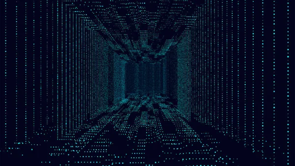 摘要线框隧道 向量蓝色虫洞 3D门户网格 未来主义幻想漏斗 — 图库矢量图片