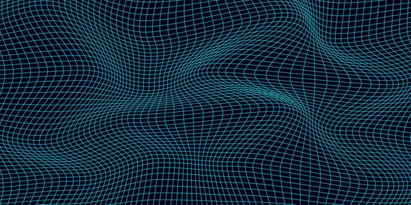 抽象歪んだワイヤーフレーム波 ベクトル曲線サーフェスの背景 技術グリッドパターン 黒いメッシュ波 — ストックベクタ