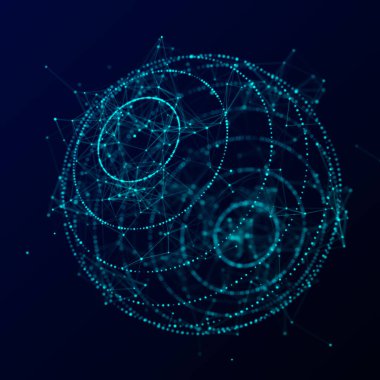 Parçacıkların ve çizgilerin gelecekteki mavi küresi. Ağ bağlantısı büyük veri. Soyut teknoloji geçmişi. 3d oluşturma.