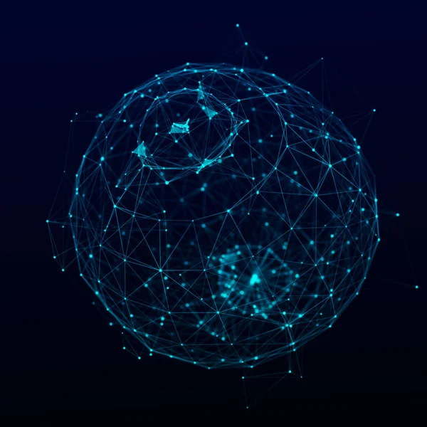 Részecskék Vonalak Futurisztikus Kék Gömbje Hálózati Kapcsolat Nagy Adat Absztrakt — Stock Fotó
