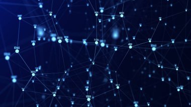 Dijital göstergeleri olan siber ağ bağlantı yapısı. Teknoloji büyük verileri birbirine bağlıyor. Bilim geçmişi. İş için fütüristik fon. 3B görüntüleme.