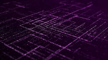 Hareketli parçacıkları olan gelecekteki dijital siber uzay. Dijital verileri sınıflandırma ve analiz etme. Teknoloji matrisi algoritması. Güvenlik depolama verileri. 3d oluşturma.