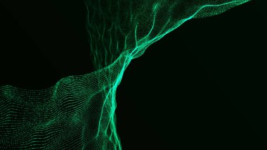 DNA 'lı moleküler arka plan. Ağ konsepti. Müzik dalgası. Büyük veri görselleştirmesi. Karanlık arkaplanda noktaları birleştiren soyut arkaplan.