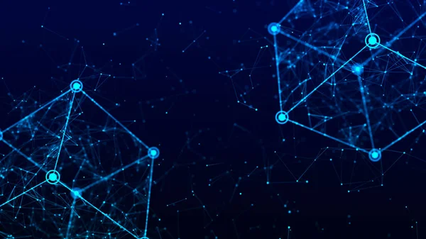 Technology block chain network connection. Big data visualization. Cyber security background. Blue cube, consisting of block. 3D rendering.