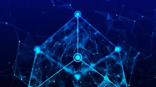 Technology block chain network connection. Big data visualization. Cyber security background. Blue cube, consisting of block. 3D rendering.