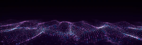 未来技术浪潮 数字网络空间 在彩色背景上带有运动粒子的抽象波 大数据分析 3D渲染 — 图库照片