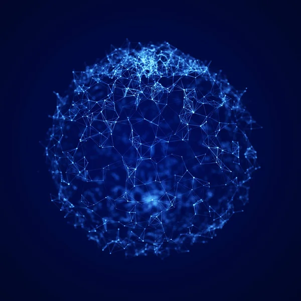 Φουτουριστική Μπλε Σφαίρα Σωματιδίων Και Γραμμών Τεράστια Δεδομένα Σύνδεσης Δικτύου — Φωτογραφία Αρχείου