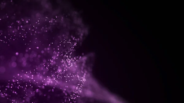 Abstract vortex particles background. Dynamic pink wave moving in explosion. Wormhole shimmering star dust. 3d rendering.