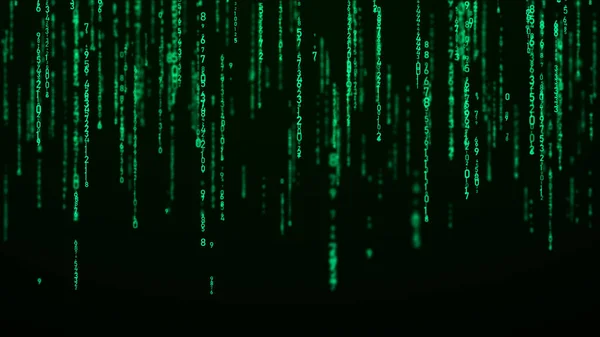 Technology binary code. Random falling green digits on screen. Hacked software. Matrix sciense background. Big data analytics. 3D rendering.
