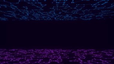 Abstract digital flow particles. Cyber network connection background. Big data visualization. Technology colorful backdrop. 3d rendering.