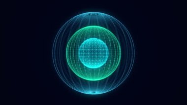 Futuristic colors sphere of particles and lines. Network connection big data. Abstract technology background. 3d rendering.