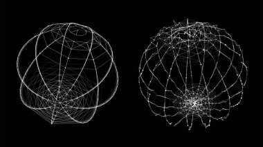 Vektör fütüristik, parçacıklardan ve çizgilerden oluşan siyah küre. Ağ bağlantısı büyük veri. Soyut teknoloji arkaplanı.