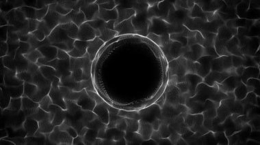 Soyut kablo şeması tüneli. Kara solucan deliği. Üç boyutlu portal ızgarası. Fantezi kare huni. 3d oluşturma.