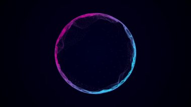 Parçacıklardan ve çizgilerden oluşan fütürist renkli bir küre. Ağ bağlantısı büyük veri. Soyut teknoloji geçmişi. 3d oluşturma.