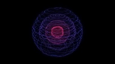 Parçacıklardan ve çizgilerden oluşan geleceksel renkli bir küre. Ağ bağlantısı büyük veri. Soyut teknoloji geçmişi. 3d oluşturma.