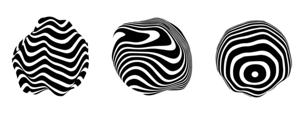 歪んだ球の形に光の錯覚を設定します 黒と白の線で抽象的なベクトル背景 パターン歪んだテクスチャ — ストックベクタ