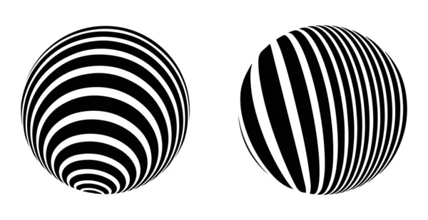 歪んだ球の形に光の錯覚を設定します 黒と白の線で抽象的なベクトル背景 パターン歪んだテクスチャ — ストックベクタ