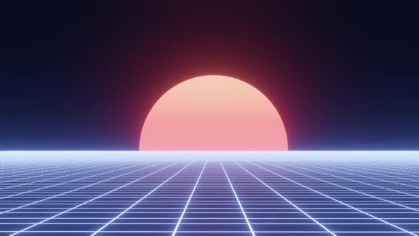 Retro Fantastické Pozadí Let Perspektiva Noční Oblohou Západem Slunce Futuristická — Stock video