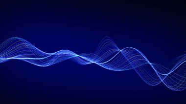 Soyut dinamik müzik dalgası. Teknoloji geçmişi. Mavi noktalı ses eşitleyici. Hisse senedi, döviz veya kripto para birimi şeması. 3d oluşturma.