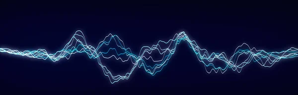 Abstract dynamic music wave. Technology background. Sound equalizer with colorful dots. Stock, exchange or cryptocurrency chart. 3d rendering.