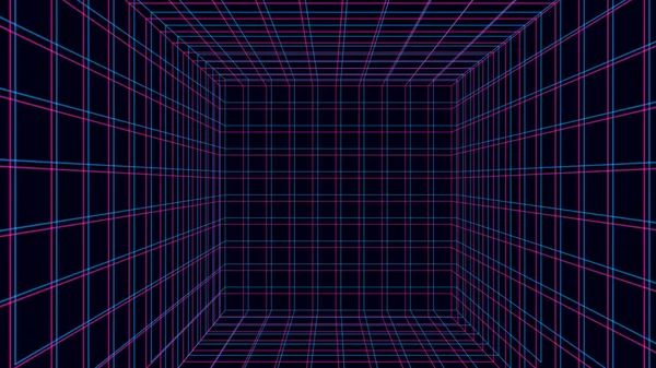 Трехмерная Рамка Глиняного Зала Фиолетовом Фоне Векторная Перспектива Коробка Цифровым — стоковый вектор