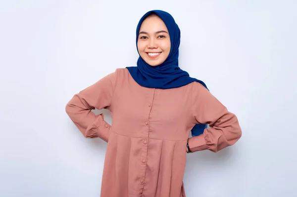 Cheerful Young Asian Muslim Woman Standing Confident Isolated White Background — Foto de Stock