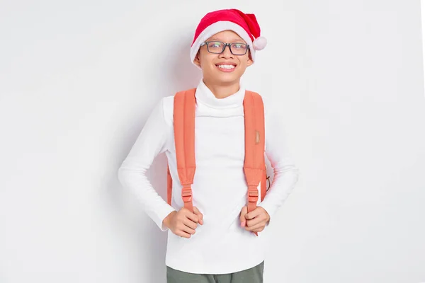 Vrolijk Knap Jong Aziatisch Student Een Kerst Hoed Dragen Van — Stockfoto