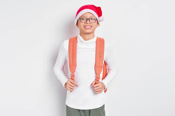 Vrolijk Knap Jong Aziatisch Student Een Kerst Hoed Dragen Van — Stockfoto