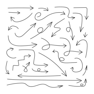 El çizimi oklar vektör kümesi serbest tasarım ögeleri, yön işaretleri izole.