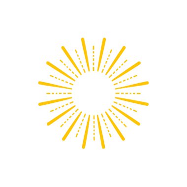Vektör geometrik parlaklık, güneş ikonu, sarı çizim izole, güneş ışınları, ışınlar.