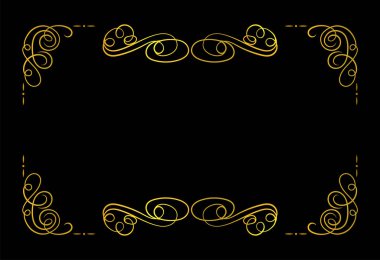 Vector Vintage Frame, Golden Color, Old Movie Filigrees, Retro Style, Gold Thin Diktörtgen Şablonu.