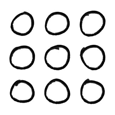 El çizimi vektör kümesi desenli siyah daire şekilleri izole, resim çizimi, yuvarlak vuruşlar, simgeler.