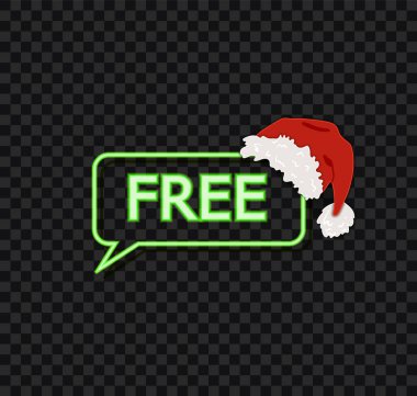 Vektör Neon Konuşma Baloncuğu Bedava Kelime, Satış Simgesi Şablonu Karanlıkta Parlıyor, Noel Satışı, Noel Şapkası.