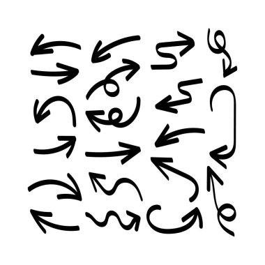 Beyaz Arkaplanda İzole Edilmiş El Çizilmiş Okların Vektör Kümesi.