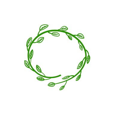 Vektör yeşil doğal çerçeve şablonu, yapraklarla daire, boş çelenk çerçevesi.