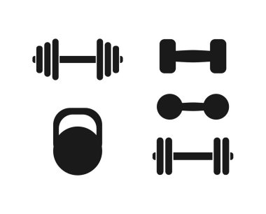 Dambıl simgeleri, siyah siluetler izole edilmiş, arka plan, spor konsepti.