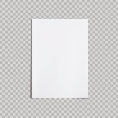 Şeffaf arkaplan ve dikdörtgen şeklinde izole edilmiş 3D gerçekçi A4 kağıt.
