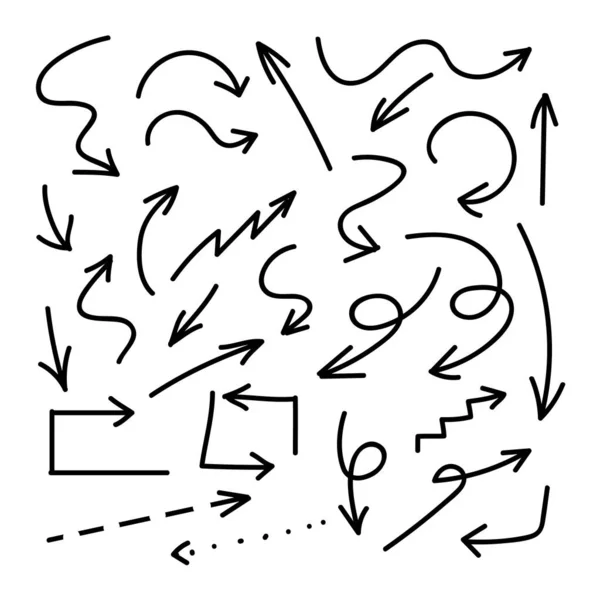 Vektör eli çizilmiş oklar, izole edilmiş siyah oklar, kirlilik işaretleri.