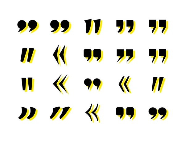 Tırnak işaretlerinden oluşan vektör kümesi, renkli siyah ve sarı tırnak işaretleri izole edilmiş, tasarım ögeleri ayarlanmış.