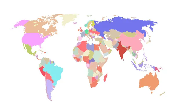 Vektor bunte Weltkarte isoliert auf weißem Hintergrund, hohe Detailillustration, Kartenvorlage, leer. — Stockvektor