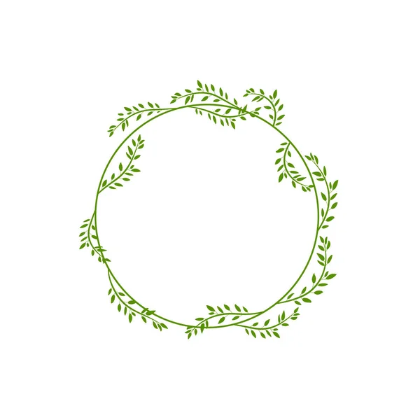 Vector green natural frame template, circle with leaves, blank round shape frame. — Stock Vector