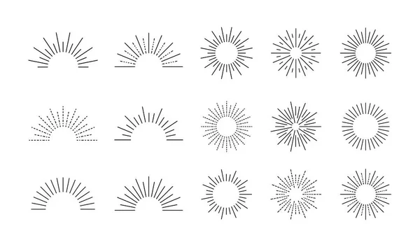 Vektör retro biçim ışınları, siyah beyaz çizim, tasarım elementleri izole edilmiş, antika.