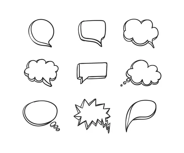 Vector Speech Bubbles Set, Black Lines Isolated on White Background, Handdrawing Blank Frames Collection, 3D Speech Bubbles. — стоковий вектор