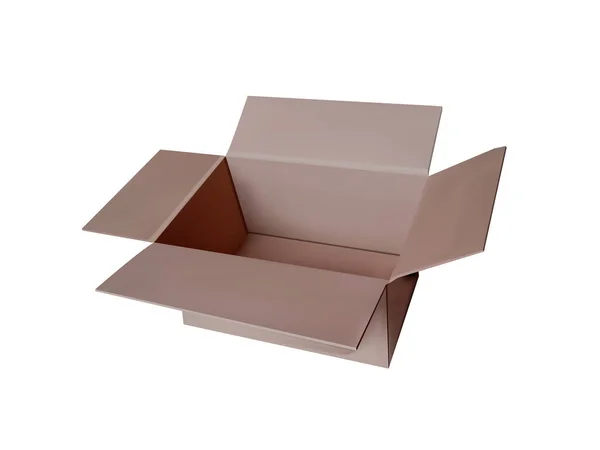 Vektori ruskea lastilaatikko eristetty, 3D-kuva, yksinkertainen avoin laatikko. — vektorikuva