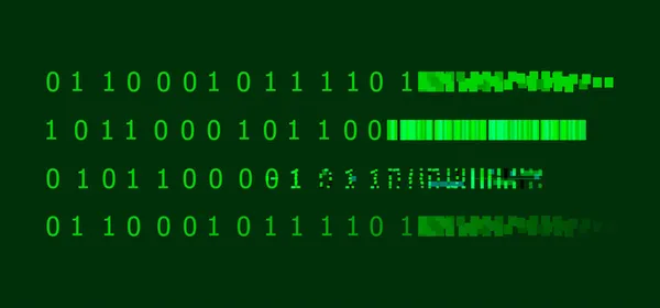 Il codice binario vettoriale si sta trasformando in pixel, illustrazione verde colorata, elementi isolati. — Vettoriale Stock