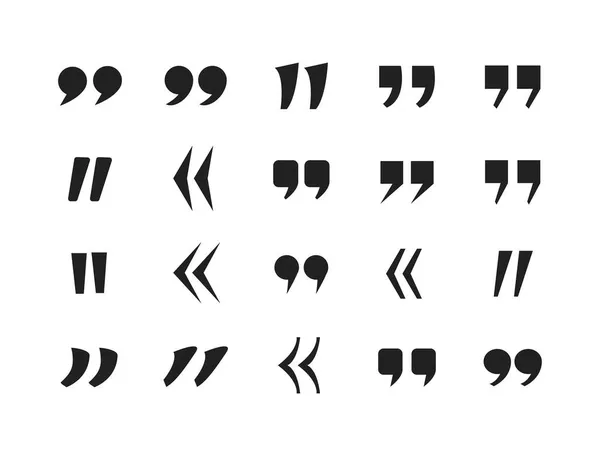 Tırnak işaretlerinin vektör kümesi, siyah ve beyaz tırnak işaretleri izole, tasarım ögeleri ayarlandı.