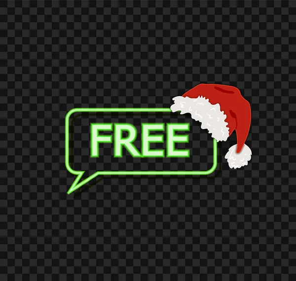 Vector Neon Speech Bubble with Free Word, Sale Icon Template Glowing in the Dark, Christmas Sale, Santa Hat. — стоковий вектор