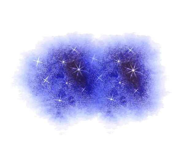 Vektor akvarell blå fläck med lysande stjärnor, Galaxy koncept, handritad illustration, dekorativa element isolerad på vit bakgrund. — Stock vektor
